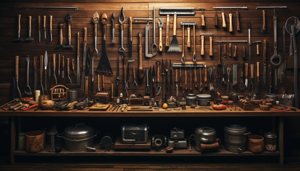 An assortment of BBQ tools neatly arranged on a table - New York, USA