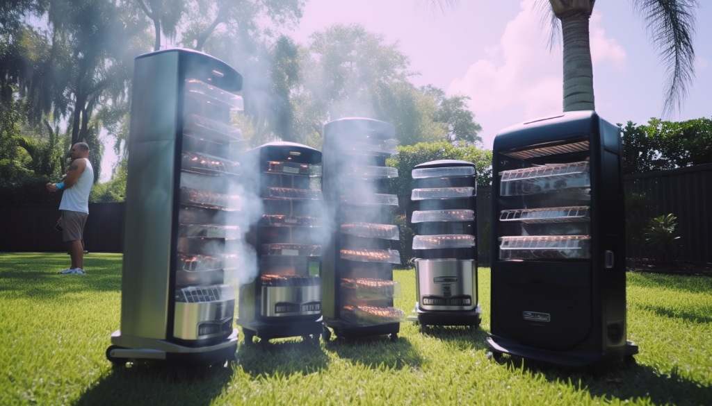 A BBQ enthusiast checking his collection of electric smoker accessories â€“ Tampa, Florida