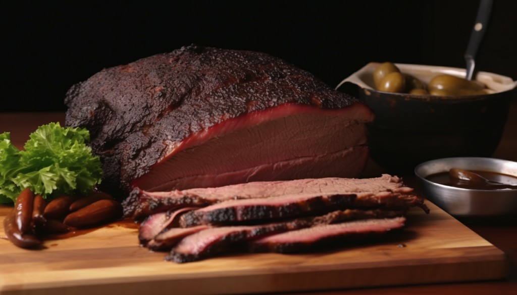 A beautifully sliced smoked brisket served with various sides - Memphis, USA