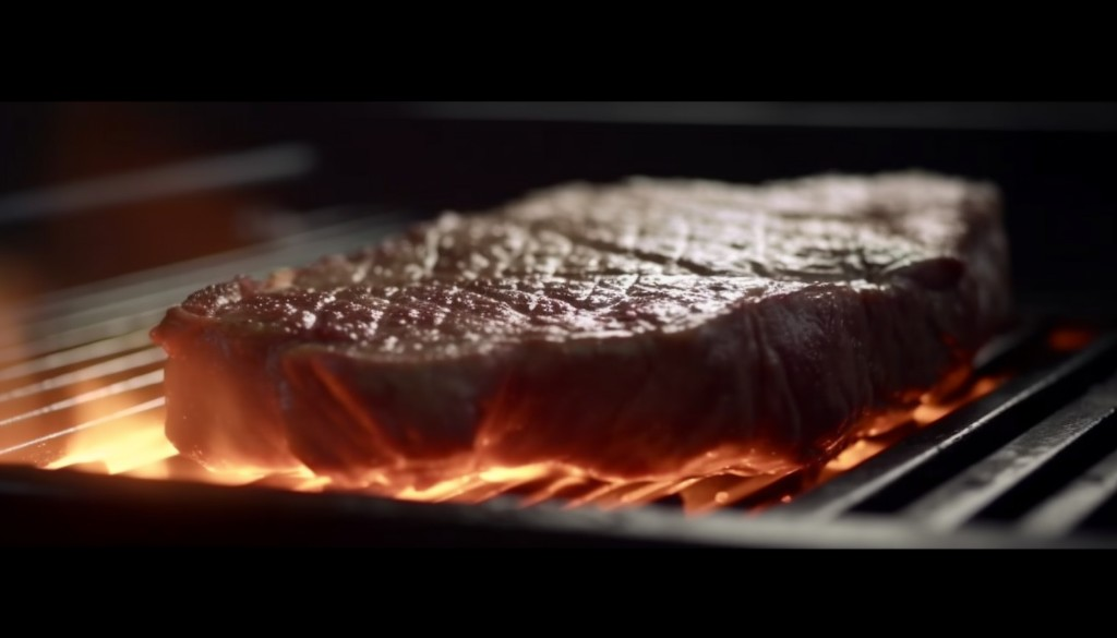 A close up shot of juicy steak being cooked on an infrared grill - London, England