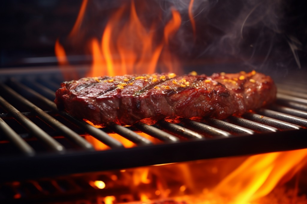 A close-up view of an infrared grill in action with a juicy steak sizzling on the surface - Dallas, USA
