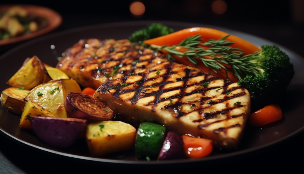 A delicious plate of smoked tofu steak served with grilled vegetables - New York City, United States