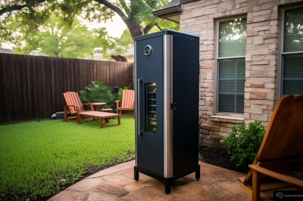 A large capacity smart electric smoker standing majestically in a spacious backyard - Austin, Texas