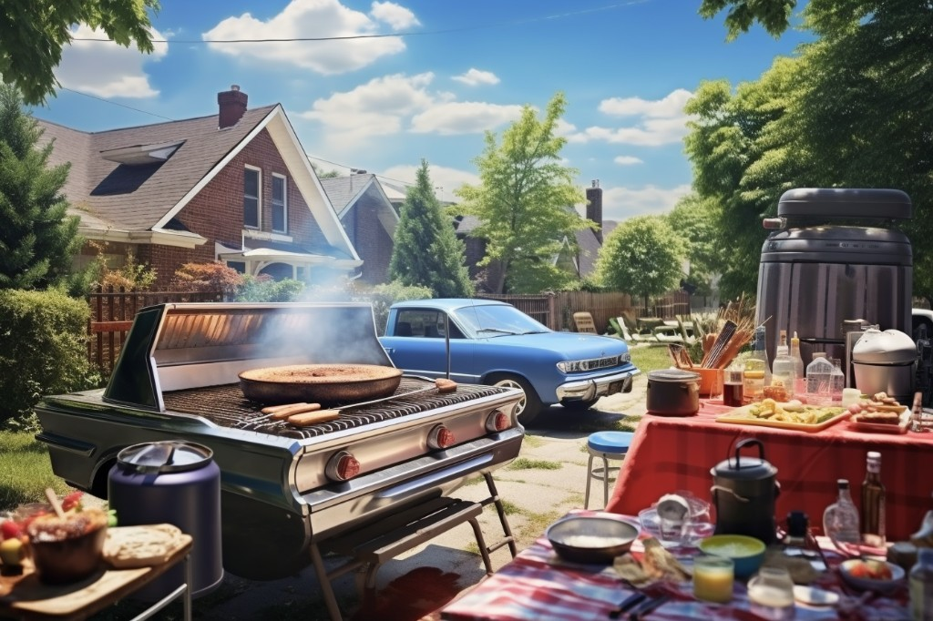 A lively tailgate party with a grill on a sunny afternoon - Detroit, USA