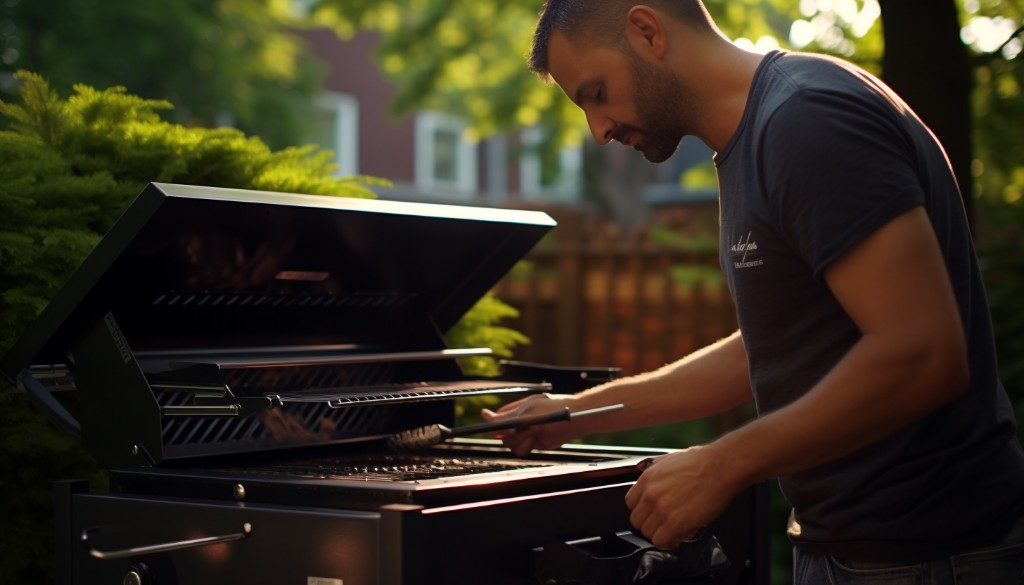 A man expertly adjusting vents on his outdoor BBQ cooker – Toronto, Canada