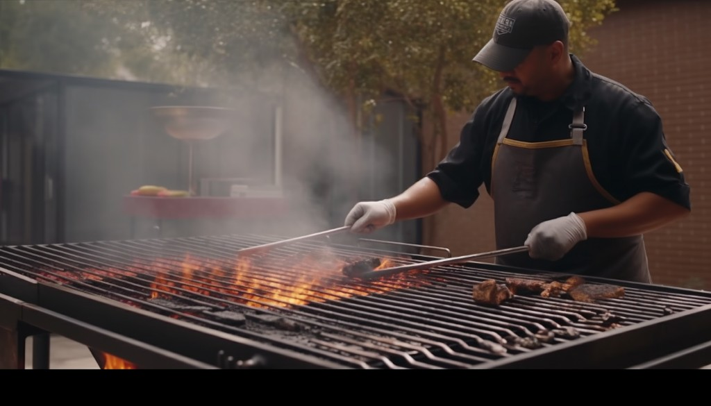 A professional griller preparing a feast on a large charcoal grill - Austin, USA