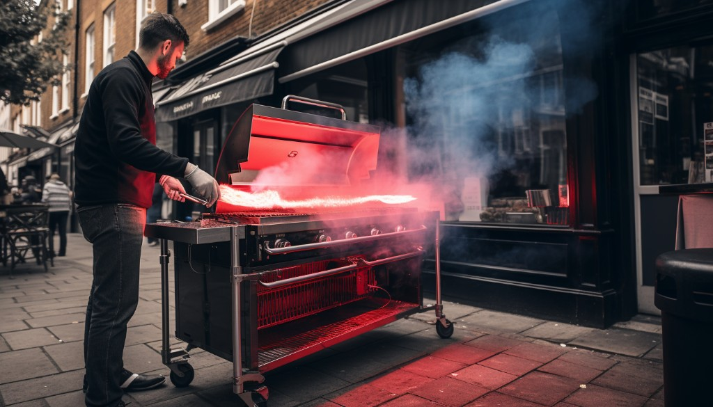 A safety demonstration with an infrared grill - London, UK