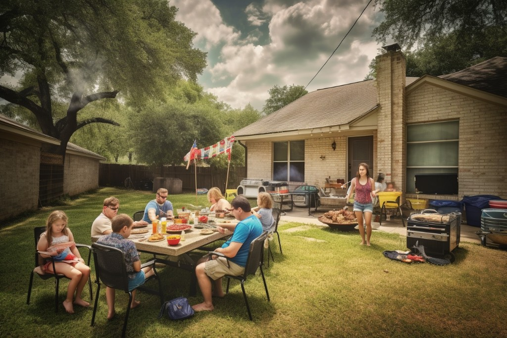 An American family having a backyard barbecue - Austin,Texas