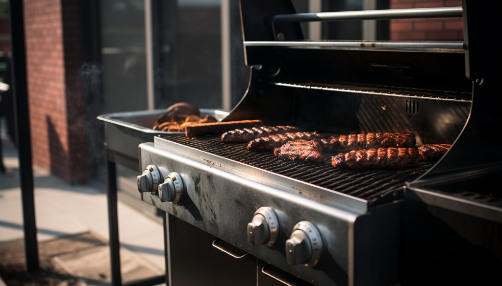 An open pellet grill with smoky meat inside - Kansas City, Missouri