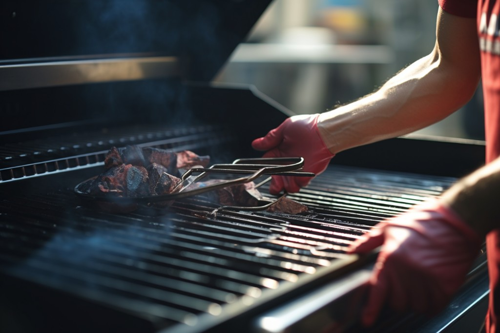 Close-up of a person cleaning a grill with a brush - Seattle, United States