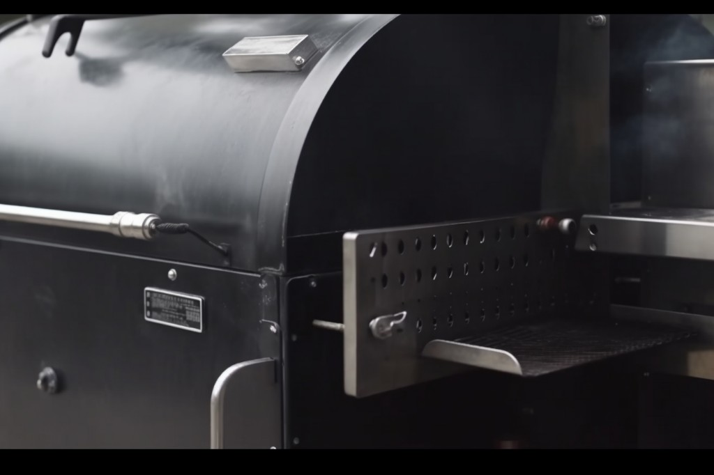 Close-up shot of an offset smoker in use - Austin, Texas