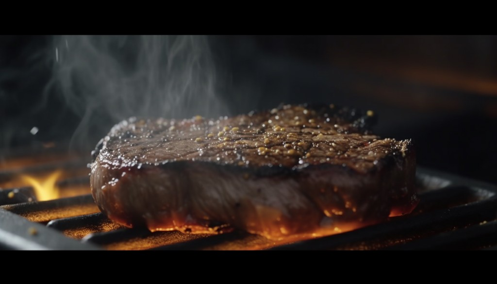 Close up shot showing searing steak over a pellet grill - Kansas City, USA