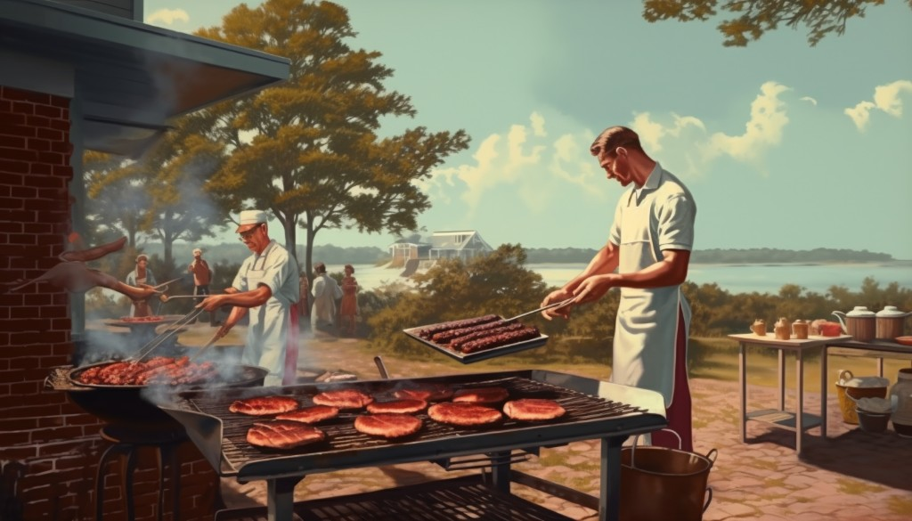 Historic depiction showcasing the evolution of barbecuing techniques in America  - Virginia Beach , Virginia
