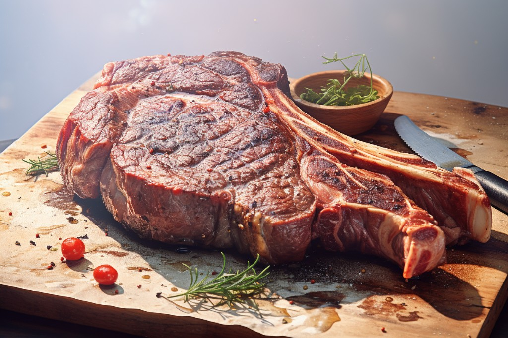 Seasoned T-bone steak ready to be grilled - Omaha, Nebraska