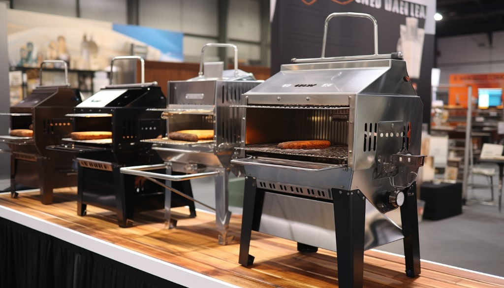 Several different models of portable pellet grills on display - Austin, USA