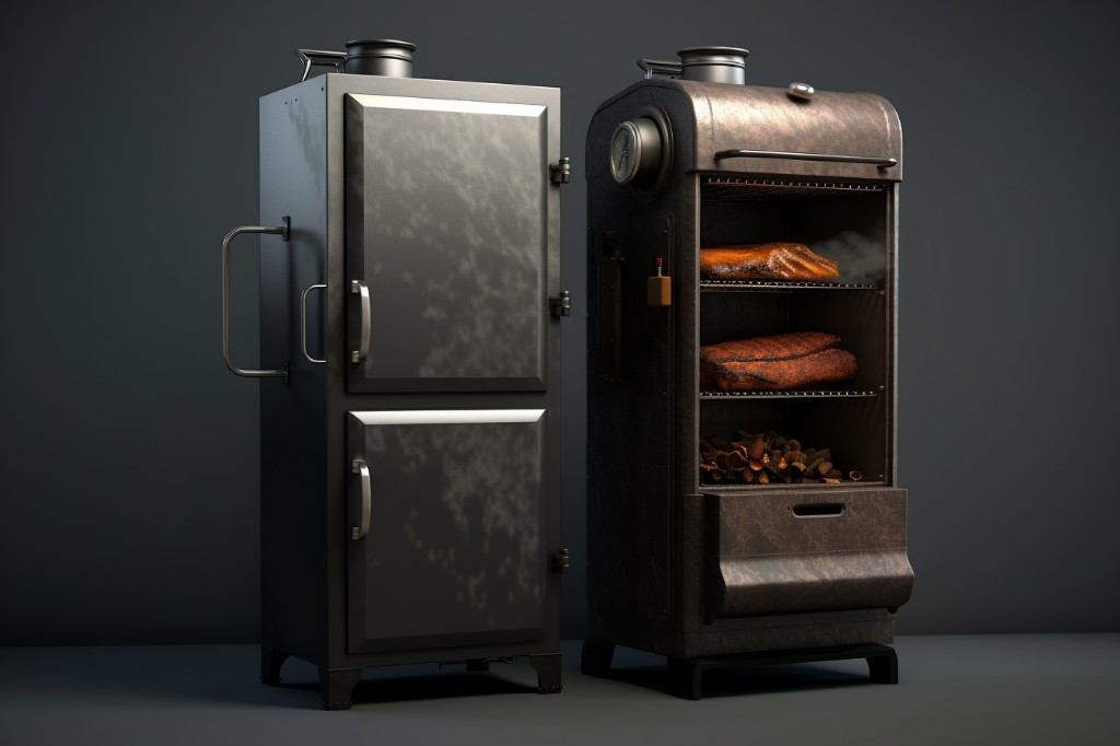 Side by side view of an electric smoker and a traditional smoker - Kansas City, United States