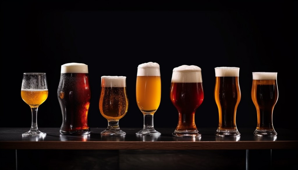 Variety of beer glasses showcasing different beer styles - London, England