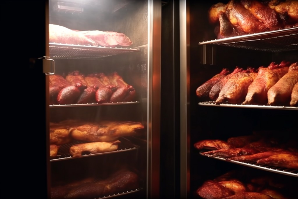 Variety of meats being smoked in an electric smoker - Sydney, Australia