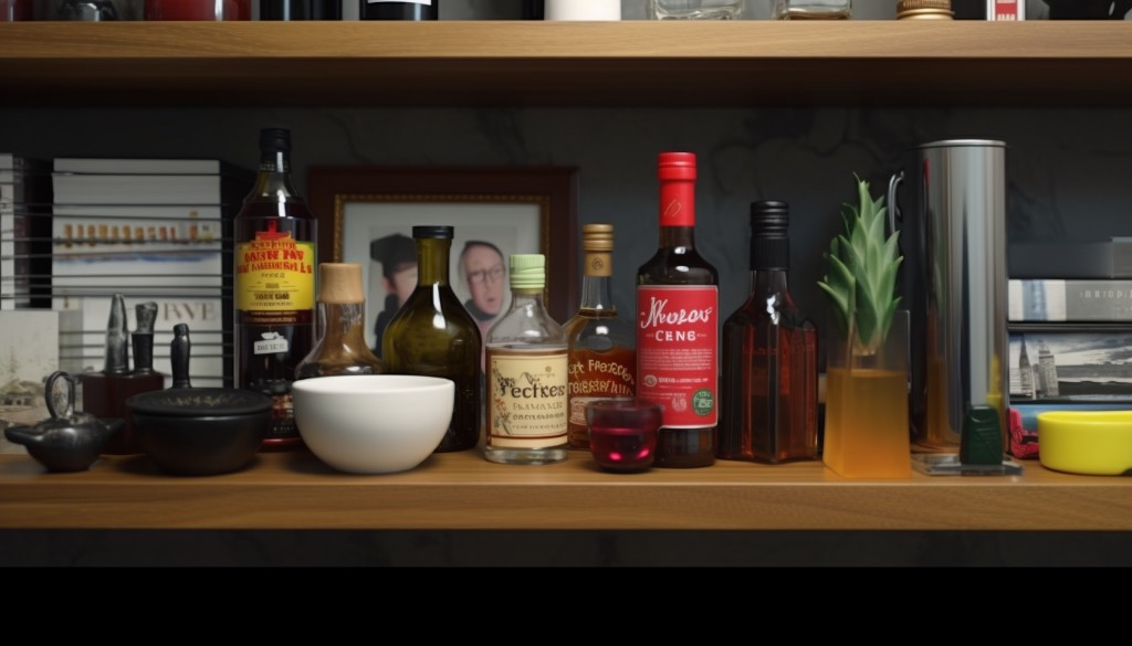 Various accessories that can be used with a flavor enhancer on a kitchen shelf - New York City, USA