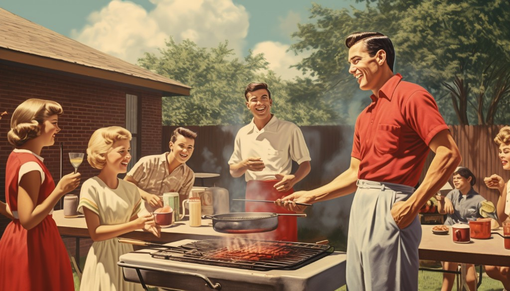 Vintage American family having a backyard barbecue - Texas, USA
